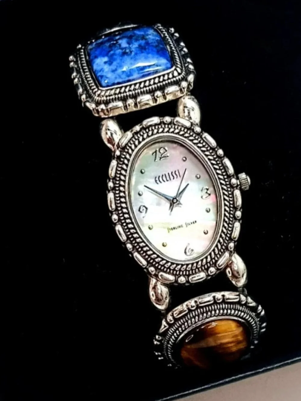 Sterling Silver- Precious Stones Women's Bracelet Watch